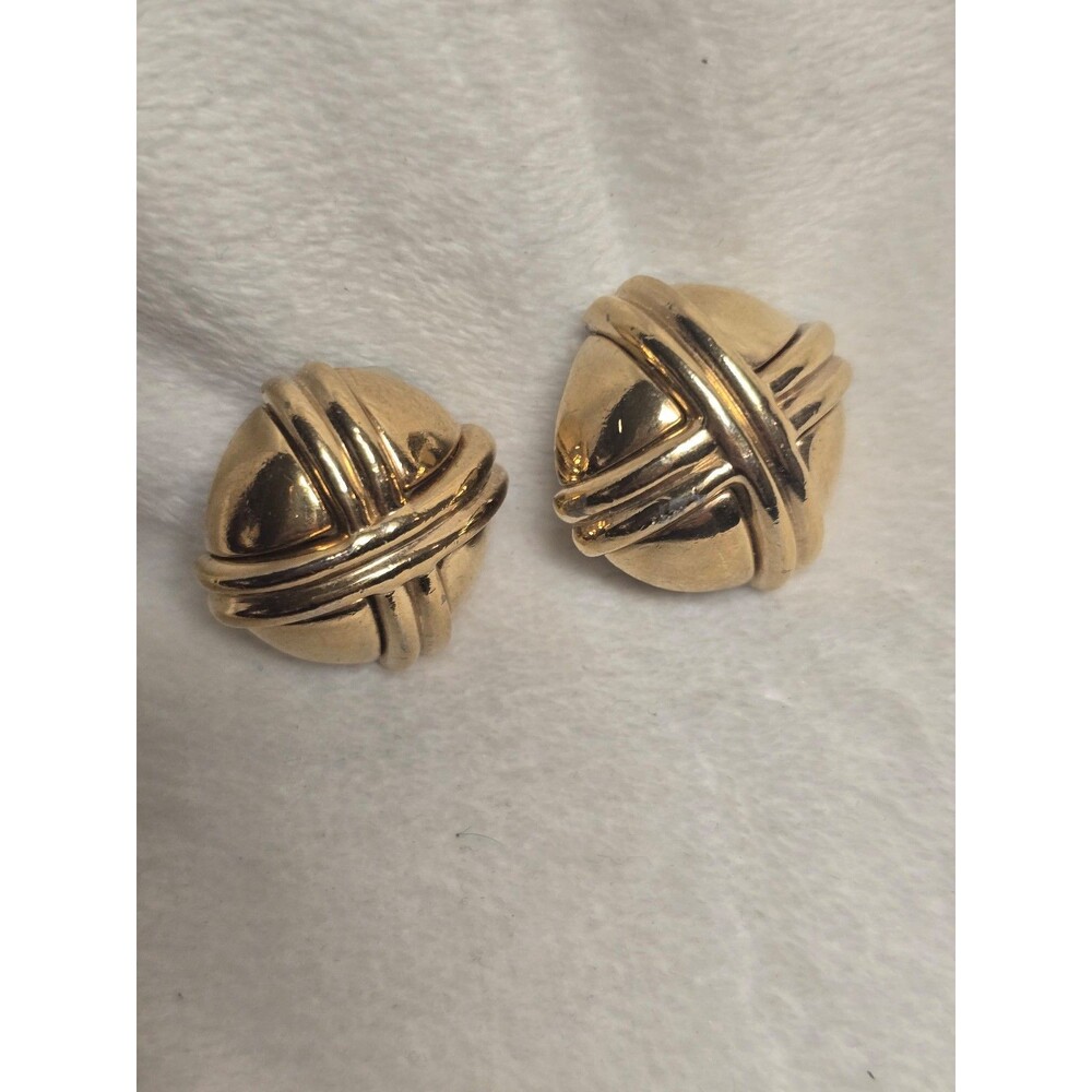 Vintage Ciner Gold Tone Geometric Clip-On Earrings Signed Statement ear36